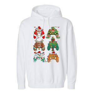 Funny Christmas Santa Elf Lights Gaming Controllers Xmas Gift Garment-Dyed Fleece Hoodie