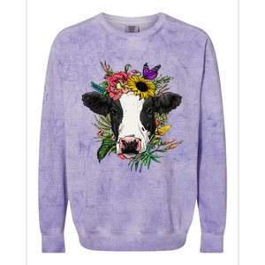 Floral Cow Spring Nature Lovers animal Colorblast Crewneck Sweatshirt