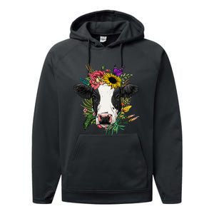 Floral Cow Spring Nature Lovers animal Performance Fleece Hoodie