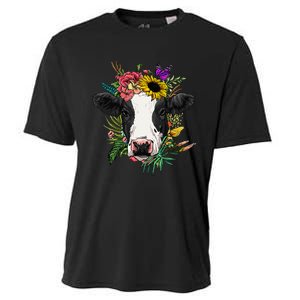 Floral Cow Spring Nature Lovers animal Cooling Performance Crew T-Shirt