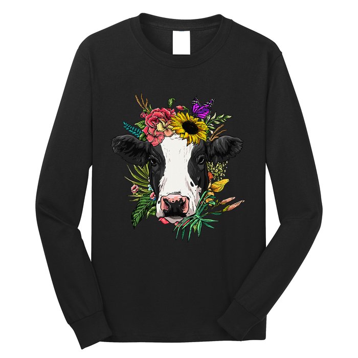 Floral Cow Spring Nature Lovers animal Long Sleeve Shirt