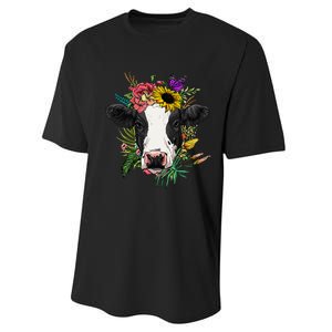 Floral Cow Spring Nature Lovers animal Performance Sprint T-Shirt