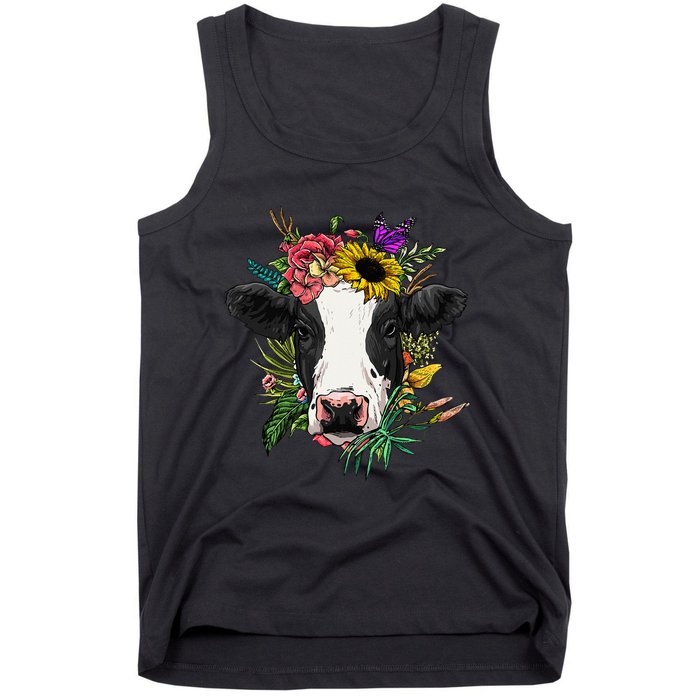 Floral Cow Spring Nature Lovers animal Tank Top