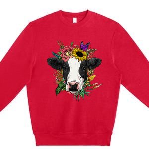 Floral Cow Spring Nature Lovers animal Premium Crewneck Sweatshirt