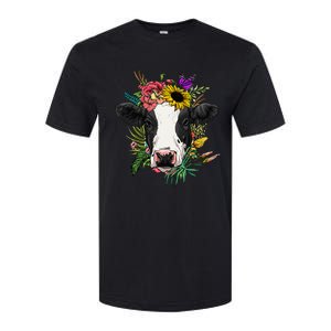 Floral Cow Spring Nature Lovers animal Softstyle CVC T-Shirt