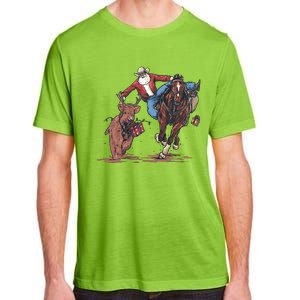 Funny Cowboy Santa Bulldogging Christmas Western Cowboy Xmas Adult ChromaSoft Performance T-Shirt