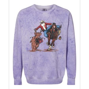 Funny Cowboy Santa Bulldogging Christmas Western Cowboy Xmas Colorblast Crewneck Sweatshirt