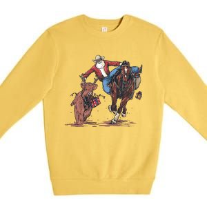 Funny Cowboy Santa Bulldogging Christmas Western Cowboy Xmas Premium Crewneck Sweatshirt