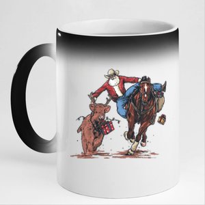 Funny Cowboy Santa Bulldogging Christmas Western Cowboy Xmas 11oz Black Color Changing Mug