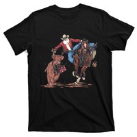 Funny Cowboy Santa Bulldogging Christmas Western Cowboy Xmas T-Shirt