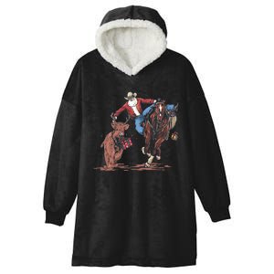 Funny Cowboy Santa Bulldogging Christmas Western Cowboy Xmas Hooded Wearable Blanket