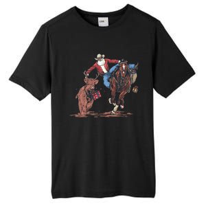 Funny Cowboy Santa Bulldogging Christmas Western Cowboy Xmas Tall Fusion ChromaSoft Performance T-Shirt