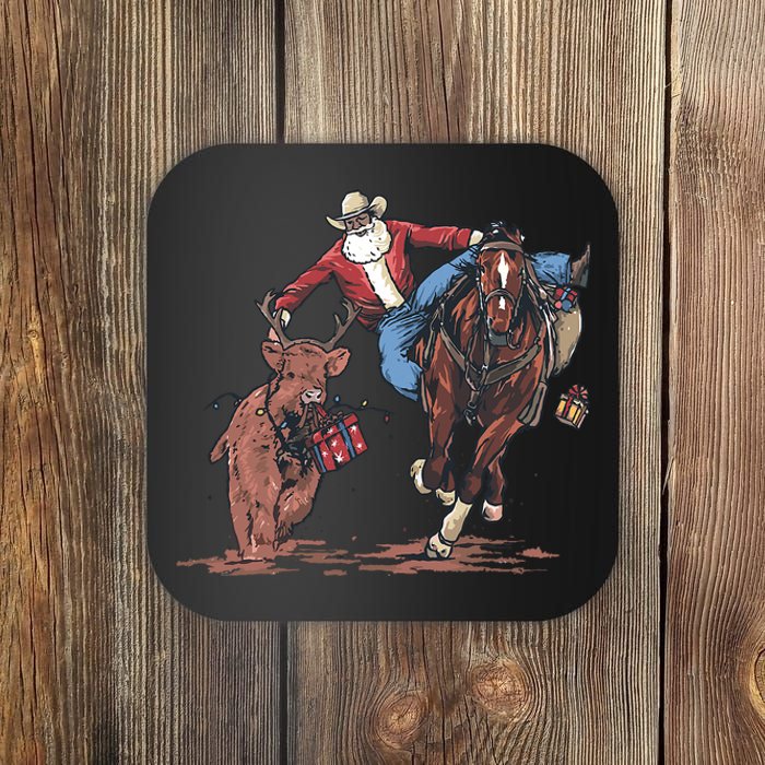 Funny Cowboy Santa Bulldogging Christmas Western Cowboy Xmas Coaster