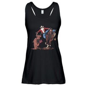 Funny Cowboy Santa Bulldogging Christmas Western Cowboy Xmas Ladies Essential Flowy Tank