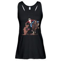 Funny Cowboy Santa Bulldogging Christmas Western Cowboy Xmas Ladies Essential Flowy Tank