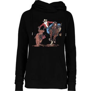 Funny Cowboy Santa Bulldogging Christmas Western Cowboy Xmas Womens Funnel Neck Pullover Hood