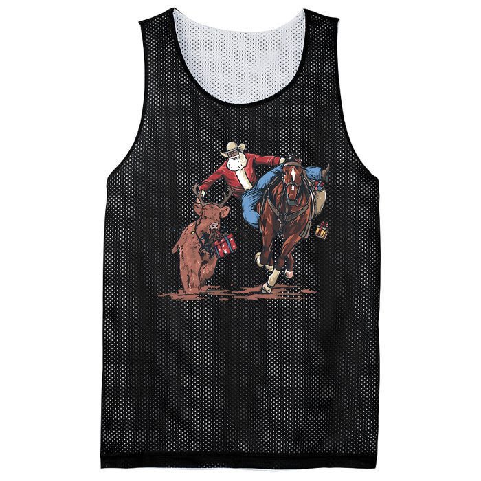 Funny Cowboy Santa Bulldogging Christmas Western Cowboy Xmas Mesh Reversible Basketball Jersey Tank