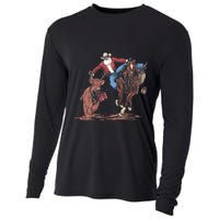 Funny Cowboy Santa Bulldogging Christmas Western Cowboy Xmas Cooling Performance Long Sleeve Crew