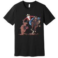 Funny Cowboy Santa Bulldogging Christmas Western Cowboy Xmas Premium T-Shirt