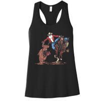 Funny Cowboy Santa Bulldogging Christmas Western Cowboy Xmas Women's Racerback Tank