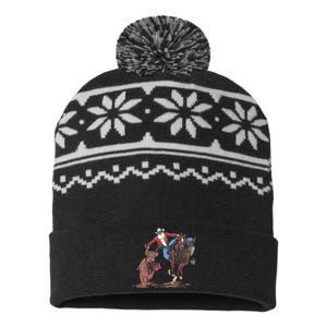 Funny Cowboy Santa Bulldogging Christmas Western Cowboy Xmas USA-Made Snowflake Beanie