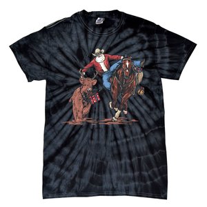 Funny Cowboy Santa Bulldogging Christmas Western Cowboy Xmas Tie-Dye T-Shirt