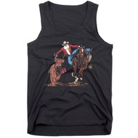 Funny Cowboy Santa Bulldogging Christmas Western Cowboy Xmas Tank Top