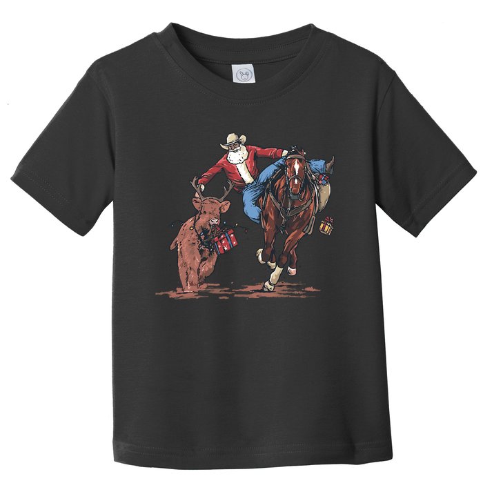 Funny Cowboy Santa Bulldogging Christmas Western Cowboy Xmas Toddler T-Shirt