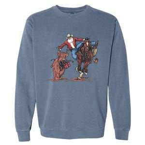 Funny Cowboy Santa Bulldogging Christmas Western Cowboy Xmas Garment-Dyed Sweatshirt