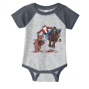 Funny Cowboy Santa Bulldogging Christmas Western Cowboy Xmas Infant Baby Jersey Bodysuit