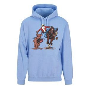 Funny Cowboy Santa Bulldogging Christmas Western Cowboy Xmas Unisex Surf Hoodie