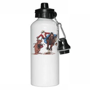 Funny Cowboy Santa Bulldogging Christmas Western Cowboy Xmas Aluminum Water Bottle