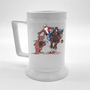 Funny Cowboy Santa Bulldogging Christmas Western Cowboy Xmas Beer Stein