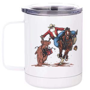 Funny Cowboy Santa Bulldogging Christmas Western Cowboy Xmas 12 oz Stainless Steel Tumbler Cup