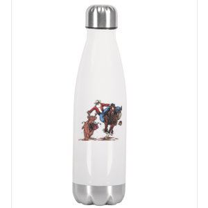 Funny Cowboy Santa Bulldogging Christmas Western Cowboy Xmas Stainless Steel Insulated Water Bottle