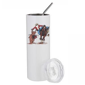 Funny Cowboy Santa Bulldogging Christmas Western Cowboy Xmas Stainless Steel Tumbler