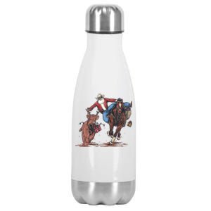 Funny Cowboy Santa Bulldogging Christmas Western Cowboy Xmas Stainless Steel Insulated Water Bottle