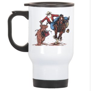 Funny Cowboy Santa Bulldogging Christmas Western Cowboy Xmas Stainless Steel Travel Mug