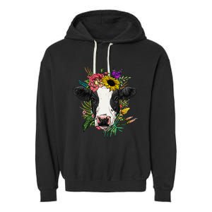 Floral Cow Spring Nature Lovers Garment-Dyed Fleece Hoodie