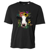 Floral Cow Spring Nature Lovers Cooling Performance Crew T-Shirt