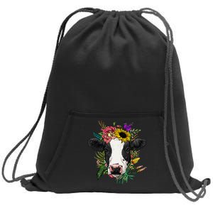 Floral Cow Spring Nature Lovers Sweatshirt Cinch Pack Bag