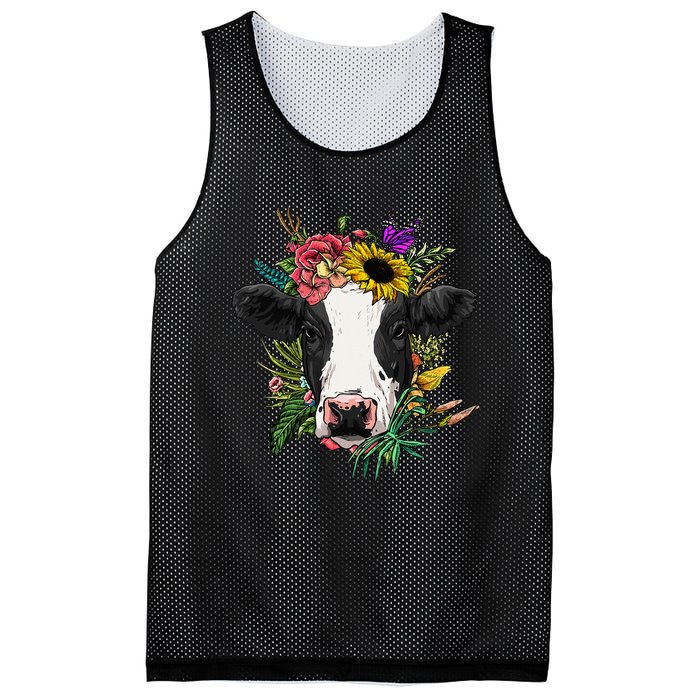 Floral Cow Spring Nature Lovers Mesh Reversible Basketball Jersey Tank