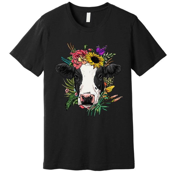 Floral Cow Spring Nature Lovers Premium T-Shirt