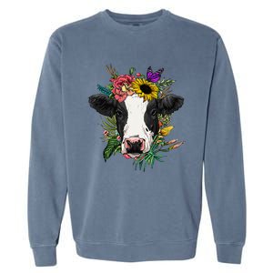 Floral Cow Spring Nature Lovers Garment-Dyed Sweatshirt