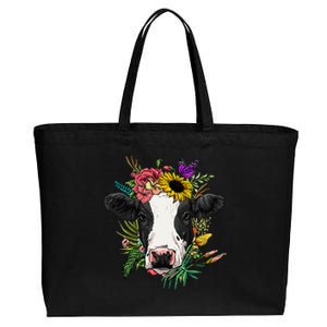 Floral Cow Spring Nature Lovers Cotton Canvas Jumbo Tote