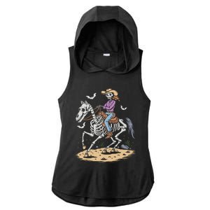 Funny Cowgirl Skeleton Riding Horse Spooky Halloween Western Ladies PosiCharge Tri-Blend Wicking Draft Hoodie Tank