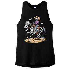 Funny Cowgirl Skeleton Riding Horse Spooky Halloween Western Ladies PosiCharge Tri-Blend Wicking Tank