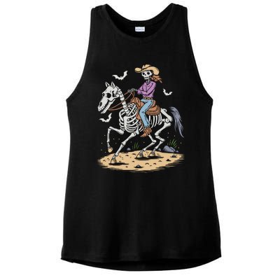 Funny Cowgirl Skeleton Riding Horse Spooky Halloween Western Ladies PosiCharge Tri-Blend Wicking Tank