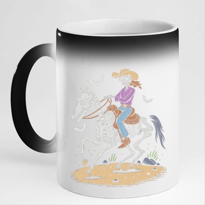 Funny Cowgirl Skeleton Riding Horse Spooky Halloween Western 11oz Black Color Changing Mug