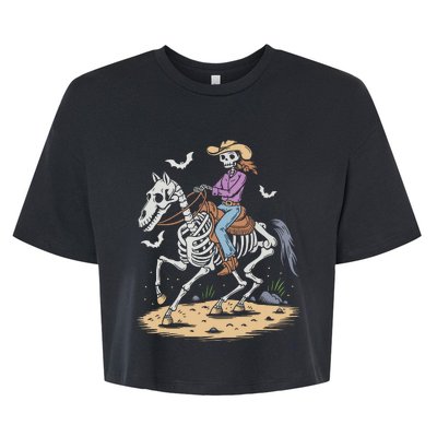 Funny Cowgirl Skeleton Riding Horse Spooky Halloween Western Bella+Canvas Jersey Crop Tee